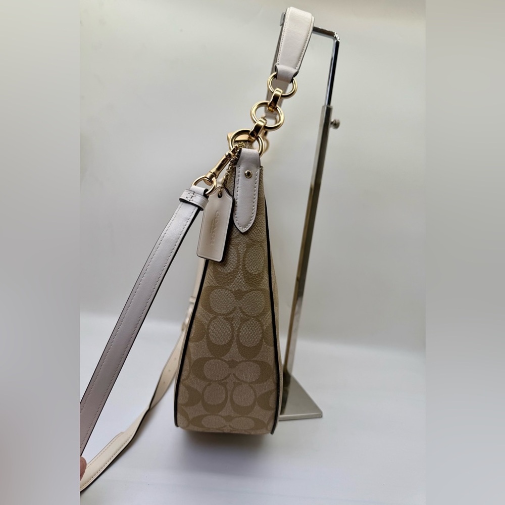 Coach Elle Hobo Signature Canvas‎ Shoulder/Crossbody Bag Khaki/Chalk with Gold - Picture 3 of 11